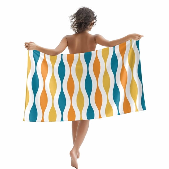 Beach Towel Mid Century Abstract Art Bath Pool Towels Geometric Turquoise Yellow Absorbent Beach Towel Soft Large Quick Dry Lightweight Travel Sports Yoga Gym Swim Towels for Adult 35x70 Inch