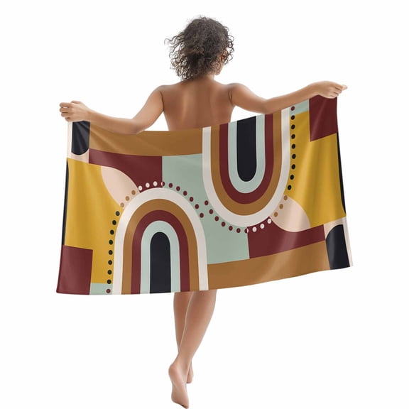 Beach Towel Mid Century Bath Pool Towels Modern Geometric Abstract Brown Absorbent Beach Towel Soft Large Quick Dry Lightweight Camping Travel Sports Yoga Gym Swim Towels for Adult 35x70 Inch