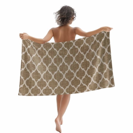 Beach Towel Moroccan Texture Bath Pool Towels Retro Khaki Linen Absorbent Beach Towel Soft Large Quick Dry Lightweight Camping Travel Sports Yoga Gym Swim Towels for Adult 35x70 Inch