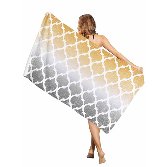 Beach Towel- Morocco Pattern Ombre Yellow Grey Microfiber Absorbent Quick Dry Oversized Travel Towels,Art Sand Free Lightweight Large Towel for Pool Camping Swim,35x71in