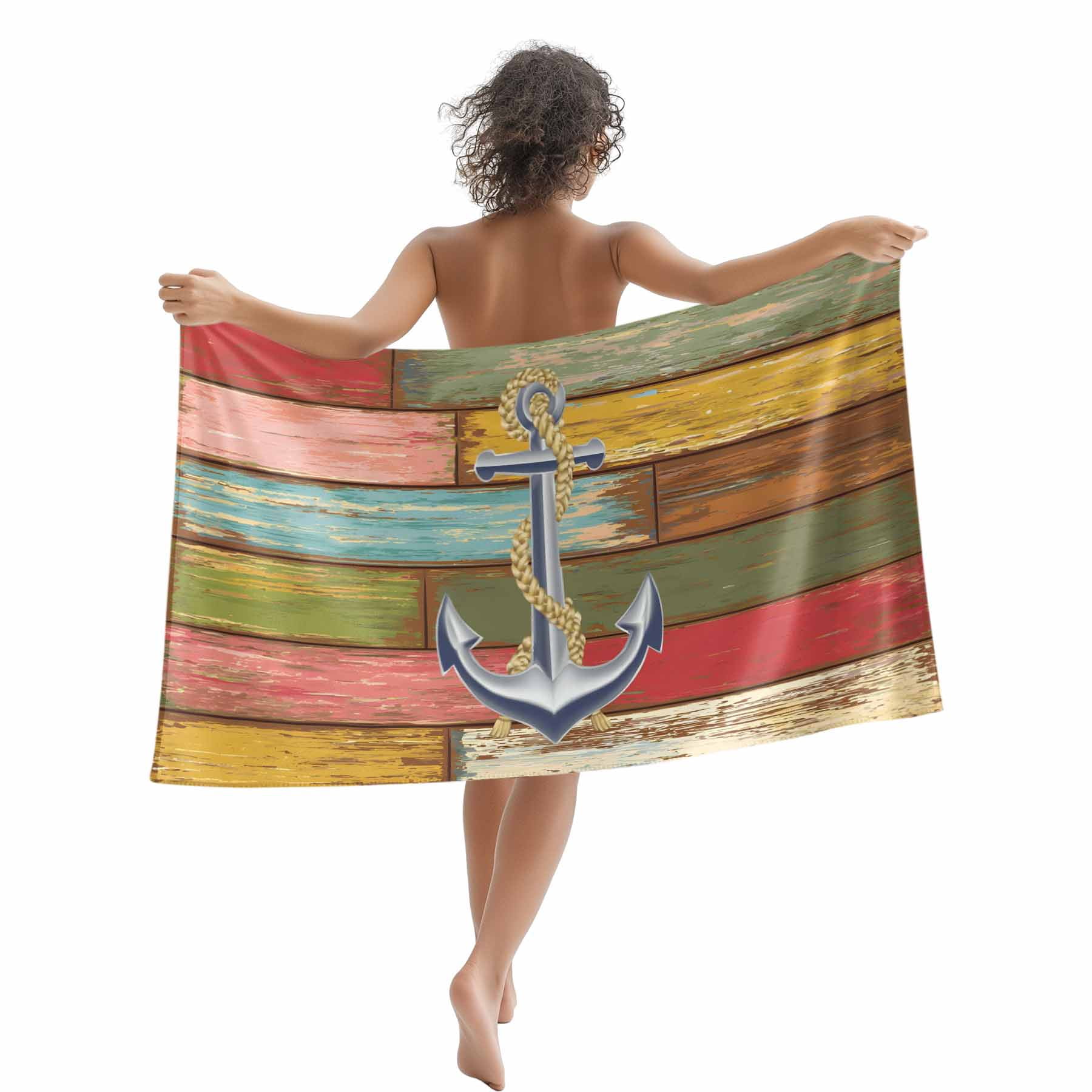 Beach Towel Nautical Anchor Bath Pool Towels Color Vintage Rustic Wood ...