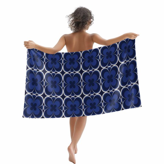Beach Towel Navy Blue Geometric Bath Pool Towels Abstract Floral Modern Art Absorbent Beach Towel Soft Large Quick Dry Lightweight Camping Travel Sports Yoga Gym Swim Towels for Adult 35x70 Inch