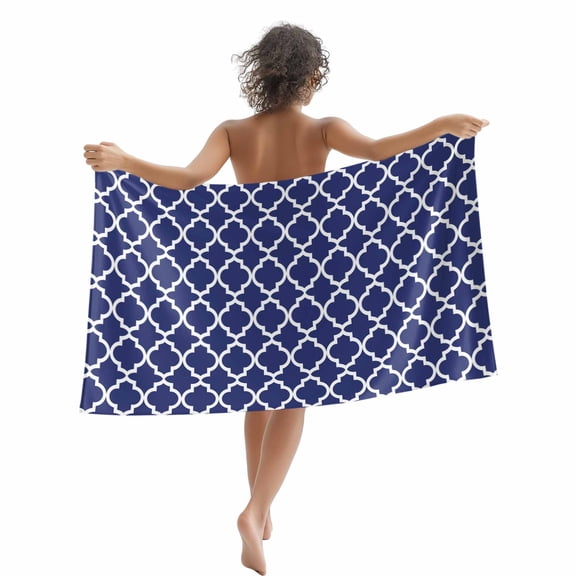 Beach Towel Navy Blue Morocco Pattern Bath Pool Towels Geometric Absorbent Beach Towel Soft Large Quick Dry Lightweight Camping Travel Sports Yoga Gym Swim Towels for Adult 35x70 Inch