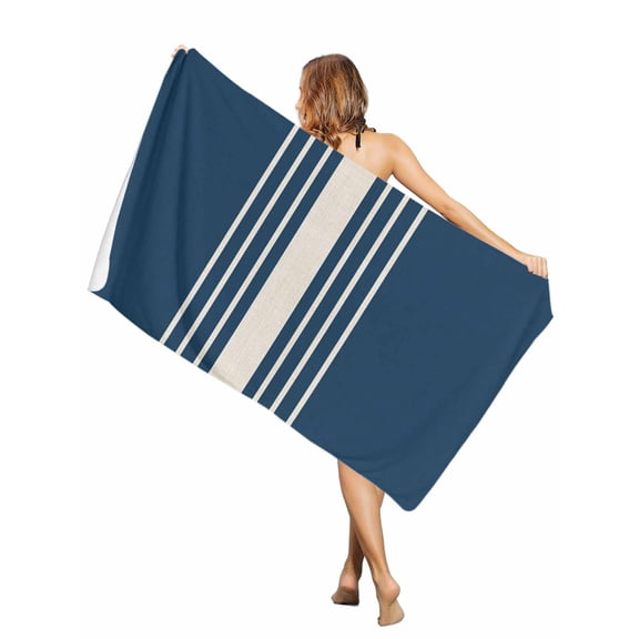 Beach Towel Navy Blue Vertical Stripes Bath Pool Towels Classic Striped Linen Absorbent Beach Towel Soft Large Quick Dry Lightweight Camping Travel Sports Yoga Gym Swim Towels for Adult 30x60 Inch