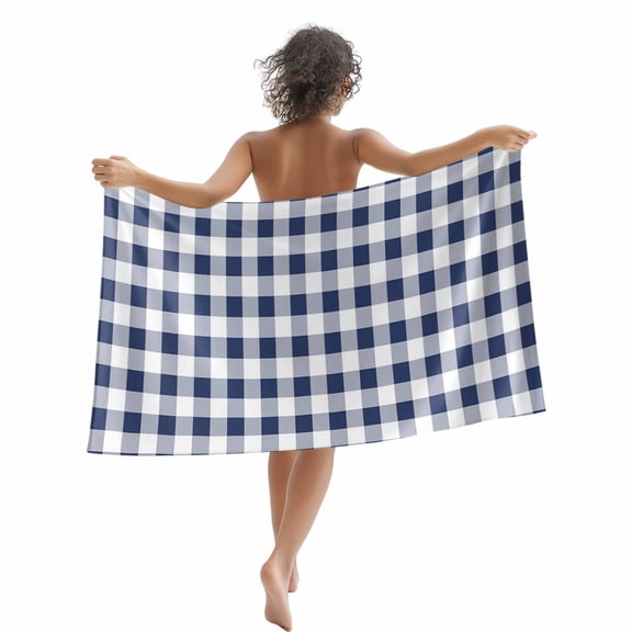 Beach Towel Navy Plaid Bath Pool Towels Buffalo Check Geometric Checker Pattern Absorbent Beach Towel Soft Large Quick Dry Lightweight Camping Travel Sports Yoga Gym Swim Towels for Adult 35x70 Inch