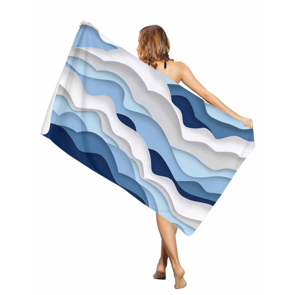 Beach Towel- Ocean Blue Gradient Water Ripples Microfiber&nbsp;Absorbent Quick Dry Oversized Travel Towels,Coastal Nautical Theme Sand Free Lightweight Large Towel for Pool Camping Swim,35x71in