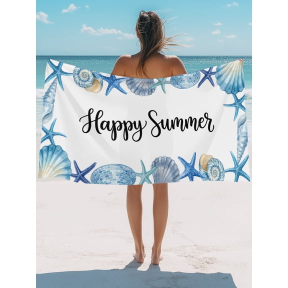 Beach Towel-Oceans Blue Shells Sea Stars MicrofiberAbsorbent Quick Dry Oversized Travel Towels,Hello Summer Marine Life Sand Free Lightweight Large Towel for Pool Camping Swim,35x71in