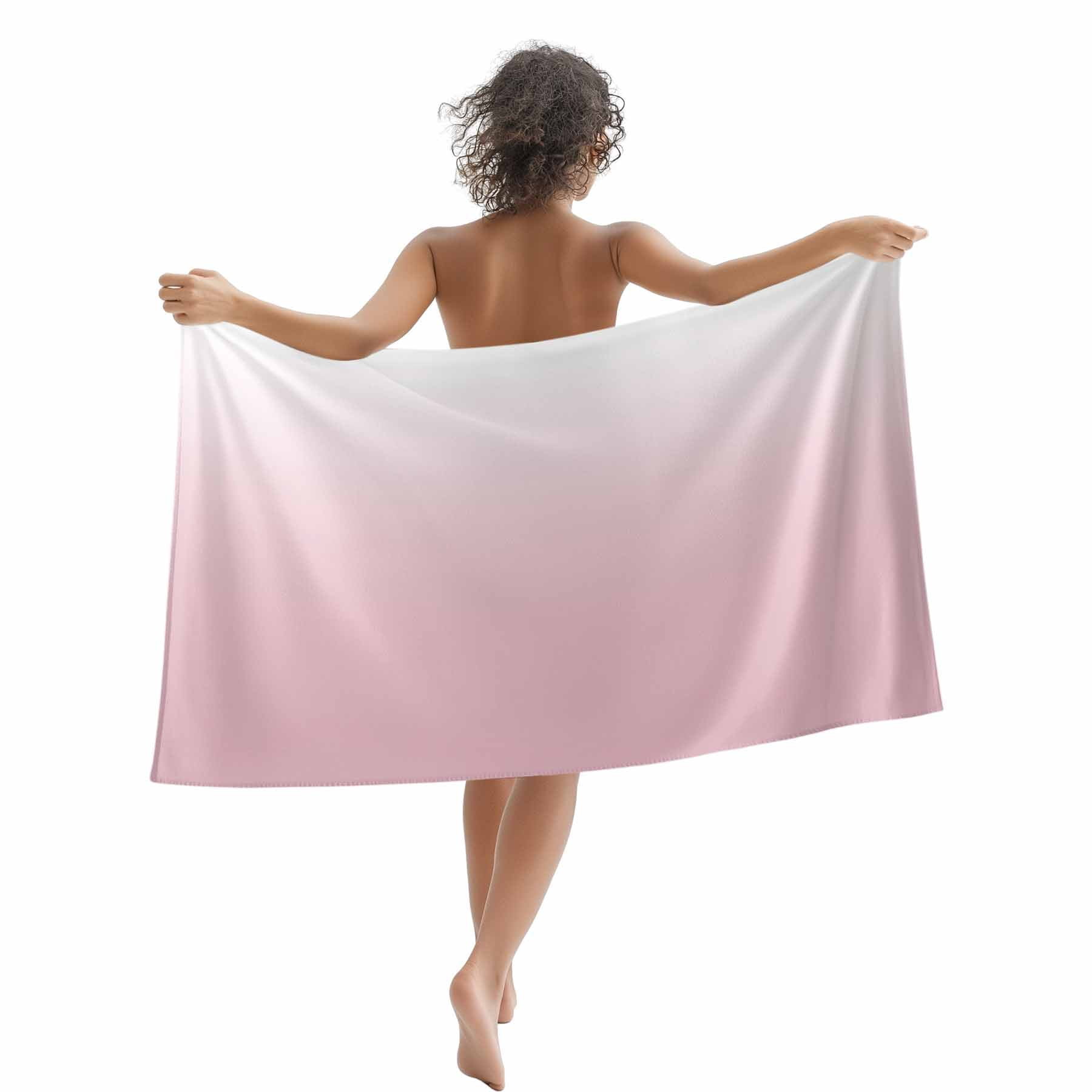 Beach Towel Ombre Pink Bath Pool Towels Gradient Milky White Absorbent Beach Towel Soft Large Quick Dry Lightweight Camping Travel Sports Yoga Gym Swim Towels for Adult 35x70 Inch