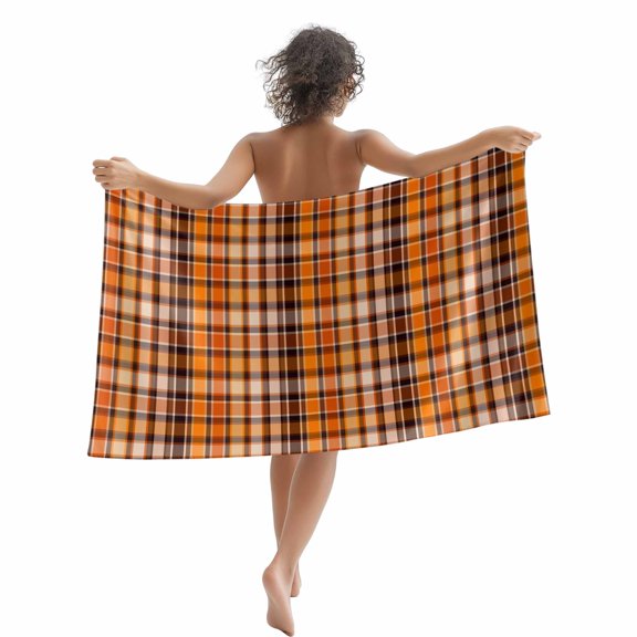 Beach Towel Orange Buffalo Plaid Bath Pool Towels Classic Check Absorbent Beach Towel Soft Large Quick Dry Lightweight Camping Travel Sports Yoga Gym Swim Towels for Adult 35x70 Inch