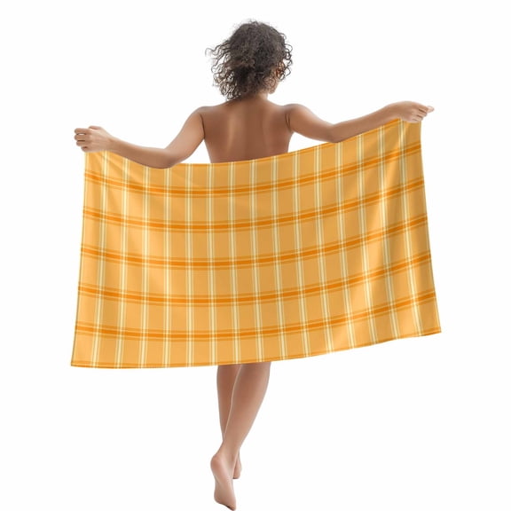 Beach Towel Orange Check Plaid Bath Pool Towels Classic Check Block Absorbent Beach Towel Soft Large Quick Dry Lightweight Camping Travel Sports Yoga Gym Swim Towels for Adult 35x70 Inch