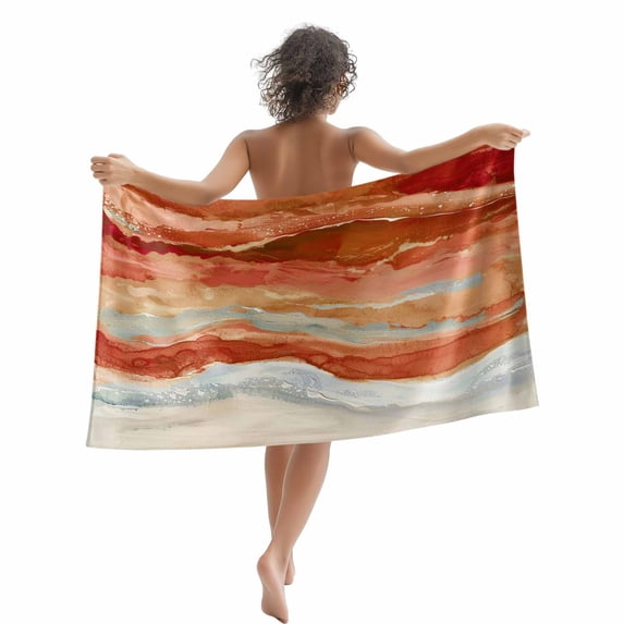 Beach Towel Orange Ombre Bath Pool Towels Beach Ocean Wave Abstract Absorbent Beach Towel Soft Large Quick Dry Lightweight Camping Travel Sports Yoga Gym Swim Towels for Adult 35x70 Inch