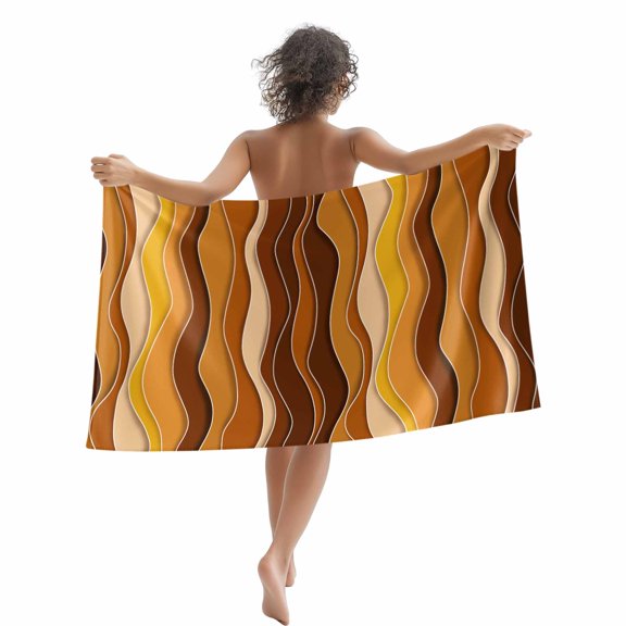 Beach Towel Orange Waves Bath Pool Towels Abstract Lines Absorbent Beach Towel Soft Large Quick Dry Lightweight Camping Travel Sports Yoga Gym Swim Towels for Adult 35x70 Inch