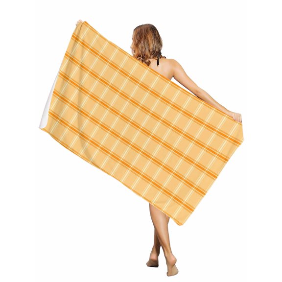 Beach Towel Orange Yellow Check Plaid Bath Pool Towels Classic Check Block Absorbent Beach Towel Soft Large Quick Dry Lightweight Camping Travel Sports Yoga Gym Swim Towels for Adult 30x60 Inch