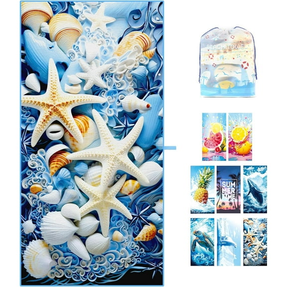 Beach Towel Oversized, Microfiber Beach Towels 71"x35" Extra Large Beach Towel Microfiber Pool Towels for Beach Essentials, Camping Essentials, Cruise Ship Essentials (Starfish)