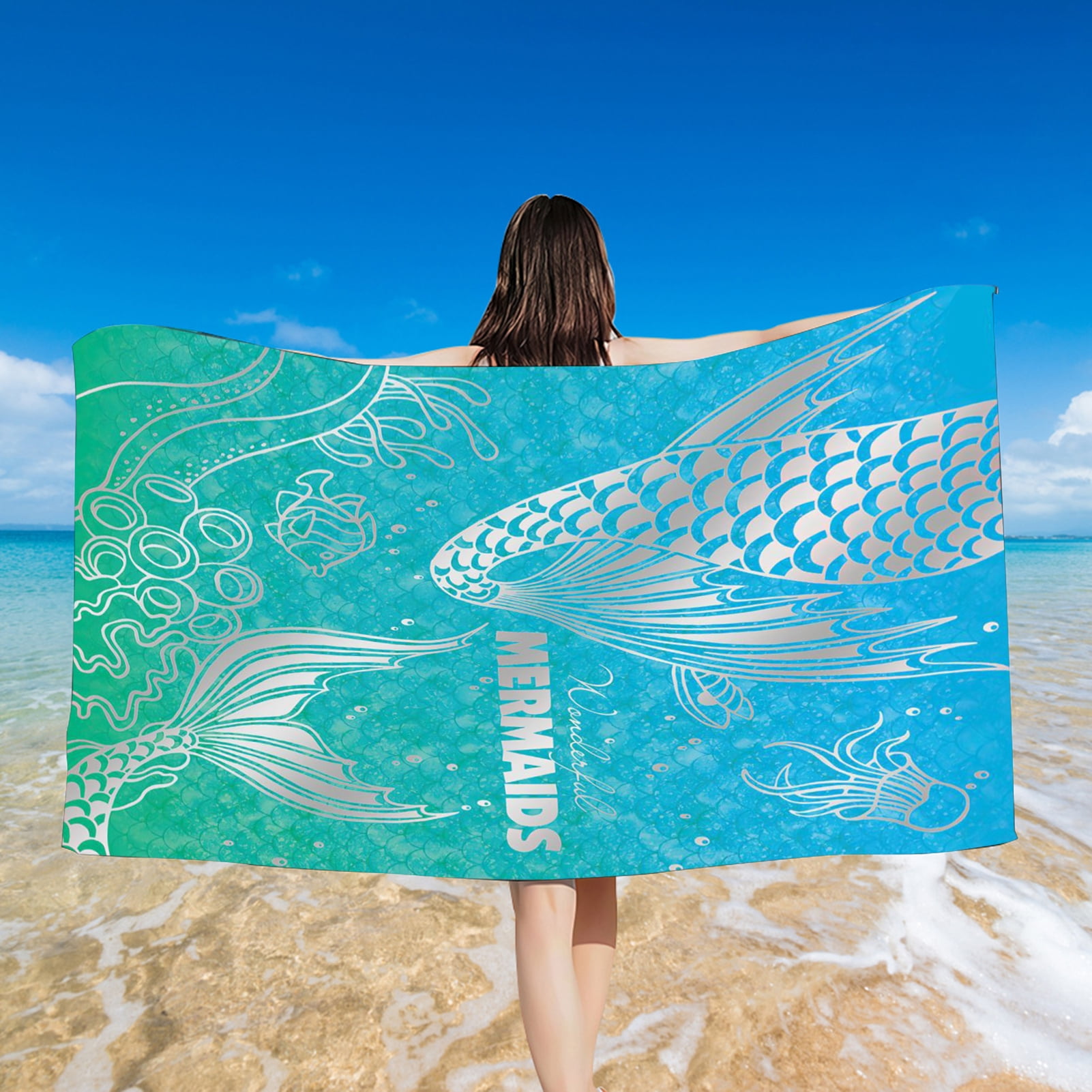 Microfiber Travel Beach Towel Fishing Boats & Seashells Quick Dry