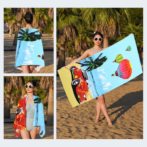 Beach Towel Oversized,Super Absorbent Sand Free Thick Microfiber Beach Towel (Beach Buggy, 27”x59“)