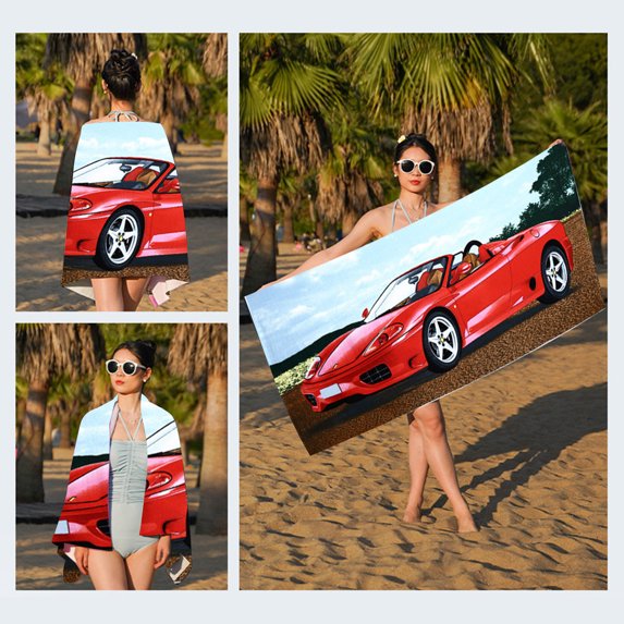 Beach Towel Oversized,Super Absorbent Sand Free Thick Microfiber Beach Towel (Blue Sky Racing, 27”x59“)