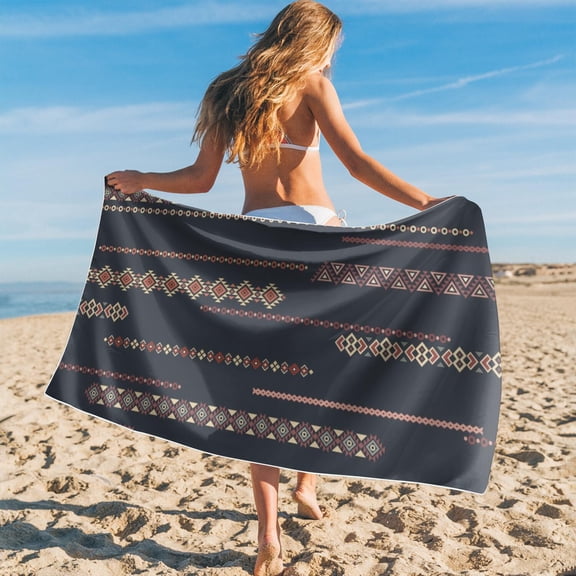 Beach Towel Oversized with Boho Pattern for Summer Beach Trips, Soft Quick Dry Microfiber Sandproof Towel for Swimming Pool and Vacation