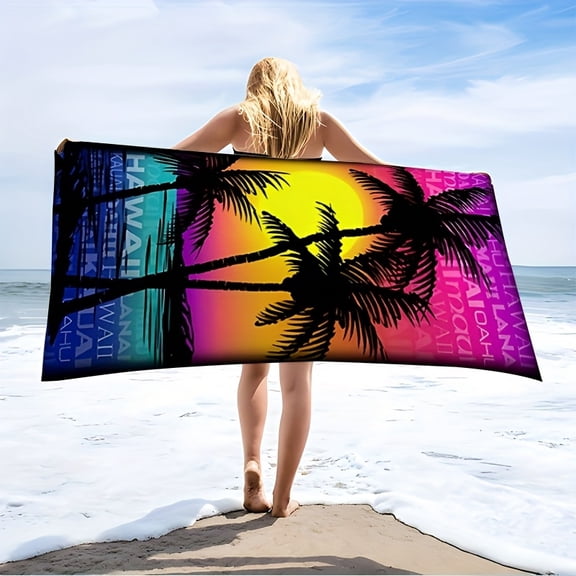 Beach Towel in Palm Tree Style Lightweight Suitable for Swimming, Outdoor Camping Travel Ideal Beach Essentials Perfect for Vacation, Birthday, Anniversary Gift or Essential Accessory, Quickdry Towel