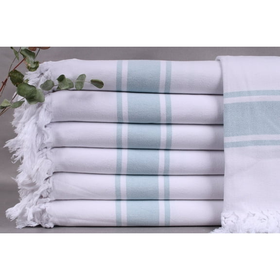 Beach Towel, Personalized Turkish Towel, White-Petrol Green Peshtemal, Striped Towel, 40x71 Inches Turkish Towel for Beach, Sauna Towel,