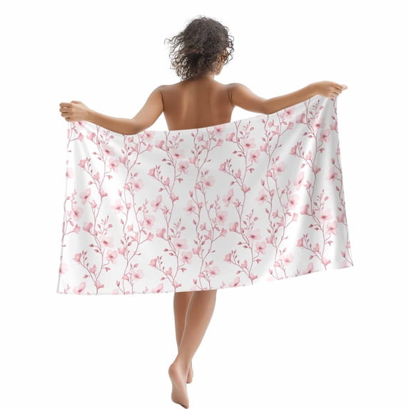 Beach Towel Pink Floral Bath Pool Towels Flower Tree Branch Absorbent Beach Towel Soft Large Quick Dry Lightweight Camping Travel Sports Yoga Gym Swim Towels for Adult 35x70 Inch