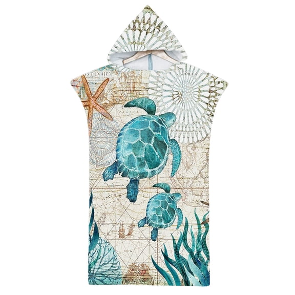 Beach Towel Poncho, Surf Poncho Women and Men, Ocean Animal Print Microfiber Beach Towel, Hooded Beach Poncho, Quick Drying Poncho for Beach Swimming