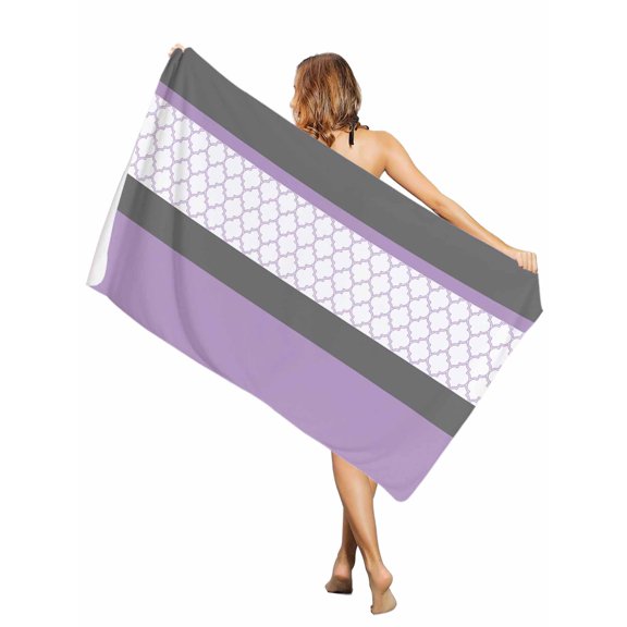 Beach Towel Purple Gray Geometric Bath Pool Towels Stitching Morocco Pattern Absorbent Beach Towel Soft Large Quick Dry Lightweight Camping Travel Sports Yoga Gym Swim Towels for Adult 30x60 Inch