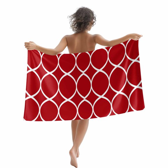 Beach Towel Red Geometric Lines Bath Pool Towels Abstract Circles Absorbent Beach Towel Soft Large Quick Dry Lightweight Camping Travel Sports Yoga Gym Swim Towels for Adult 35x70 Inch