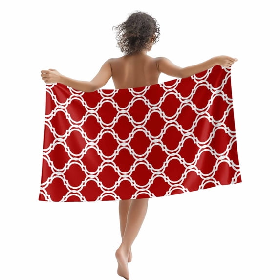 Beach Towel Red Moroccan Stripes Bath Pool Towels Geometric Floral Absorbent Beach Towel Soft Large Quick Dry Lightweight Camping Travel Sports Yoga Gym Swim Towels for Adult 35x70 Inch
