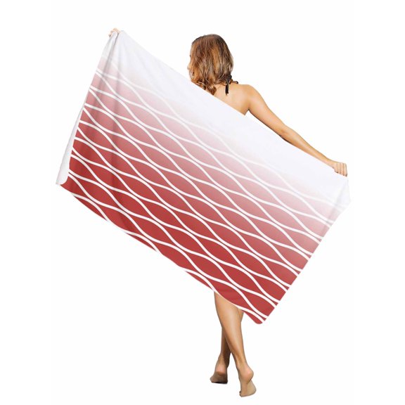Beach Towel Red Ombre Morocco Bath Pool Towels Modern Geometric Wave Lines Absorbent Beach Towel Soft Large Quick Dry Lightweight Camping Travel Sports Yoga Gym Swim Towels for Adult 30x60 Inch