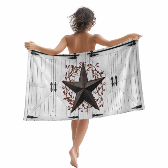 Beach Towel Rusty Barn Star Berry Bath Pool Towels Rustic Farmhouse Door Wall Absorbent Beach Towel Soft Large Quick Dry Lightweight Camping Travel Sports Yoga Gym Swim Towels for Adult 35x70 Inch