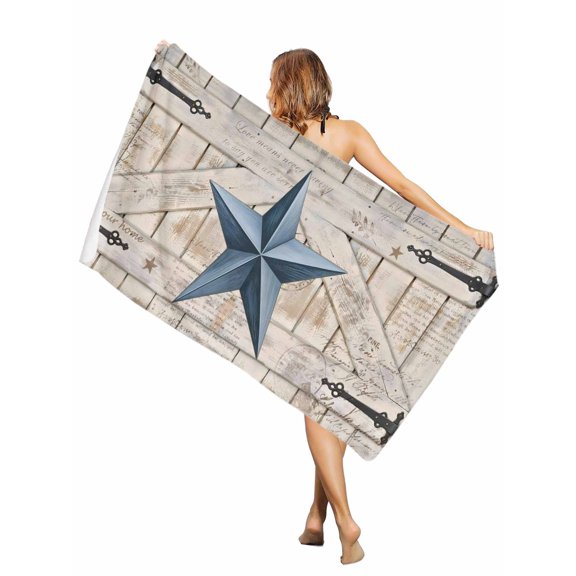 Beach Towel Rusty Barn Star Doors Bath Pool Towels Blue Retro Rustic Walls Absorbent Beach Towel Soft Large Quick Dry Lightweight Camping Travel Sports Yoga Gym Swim Towels for Adult 30x60 Inch