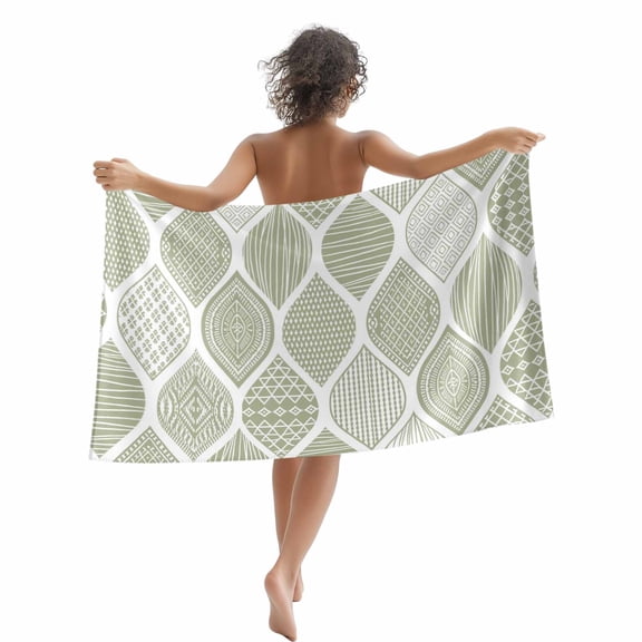Beach Towel Sage Green Geometric Bath Pool Towels Abstract Moroccan Texture Absorbent Beach Towel Soft Large Quick Dry Lightweight Camping Travel Sports Yoga Gym Swim Towels for Adult 35x70 Inch
