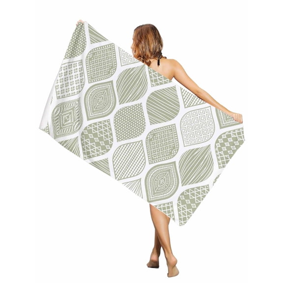 Beach Towel Sage Green Geometric Bath Pool Towels Abstract Moroccan Texture Absorbent Beach Towel Soft Large Quick Dry Lightweight Camping Travel Sports Yoga Gym Swim Towels for Adult 30x60 Inch