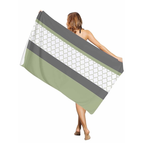 Beach Towel Sage Green Gray Geometric Bath Pool Towels Stitching Morocco Pattern Absorbent Beach Towel Soft Large Quick Dry Lightweight Travel Sports Yoga Gym Swim Towels for Adult 30x60 Inch