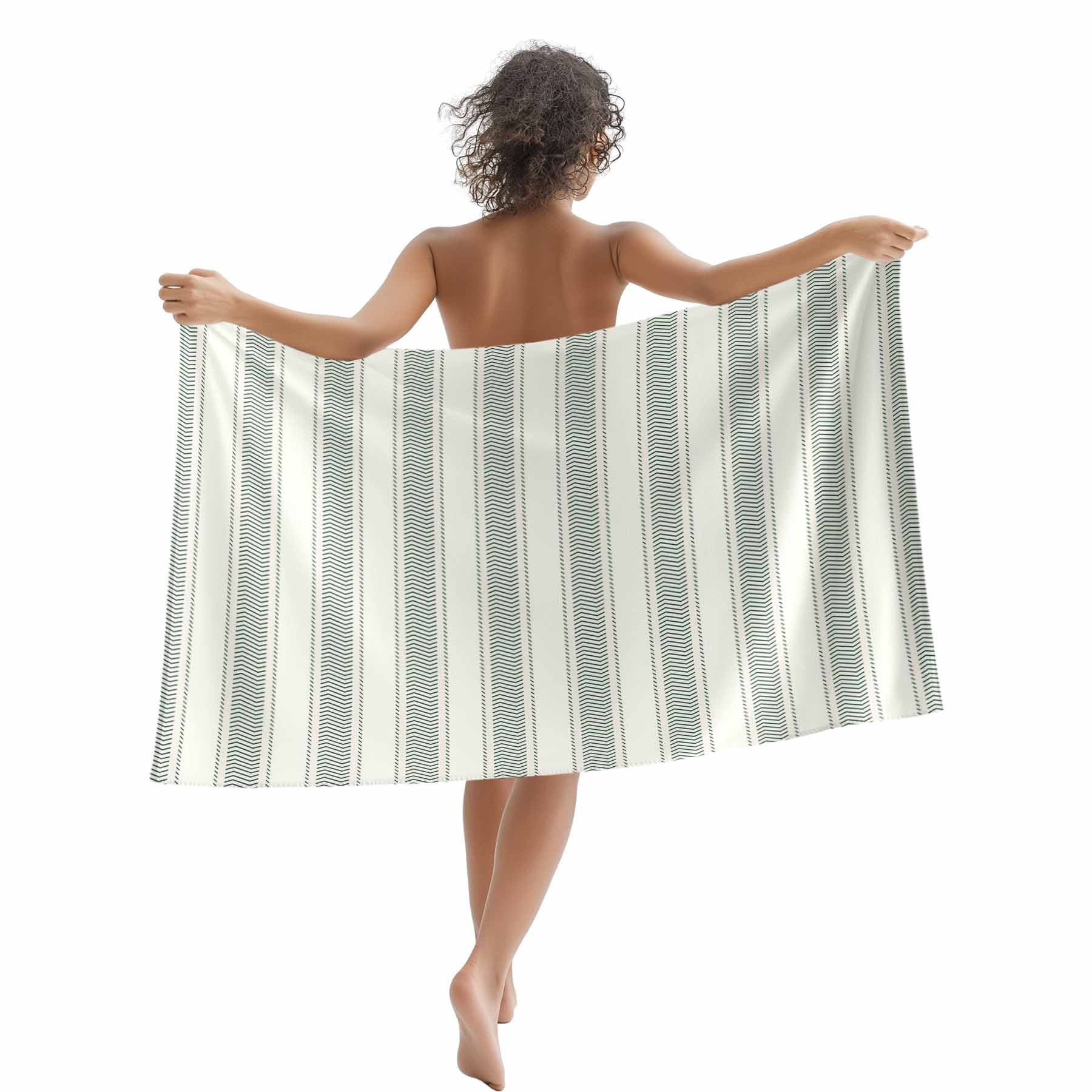Beach Towel Sage Green Stripes Bath Pool Towels Vertical Striped Line Absorbent Beach Towel Soft Large Quick Dry Lightweight Camping Travel Sports Yoga Gym Swim Towels for Adult 35x70 Inch