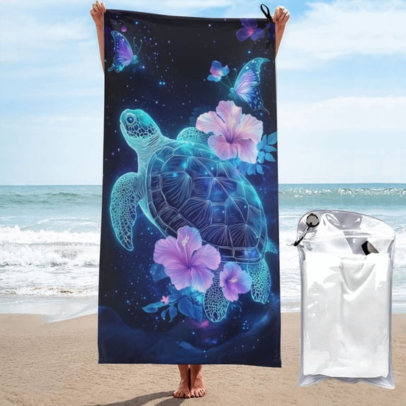 Beach Towel Sea Turtle Colorful Galaxy Butterfly Hibiscus Towel Decor Stuff Quick Dry Super Absorbent Towel Oversized Sand Free Towel Women Men 31.5"X63"