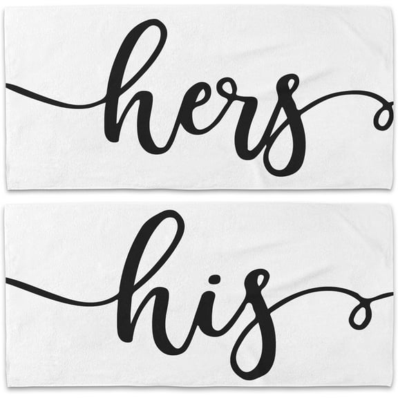 Hers and His Beach Towel Set of 2, Honeymoon Wedding Beach Towels Gifts for Newlywed Couple Bride Groom Valentine's Day, Black and White Beach Towels Oversized Decor for Bathroom 30x60 in