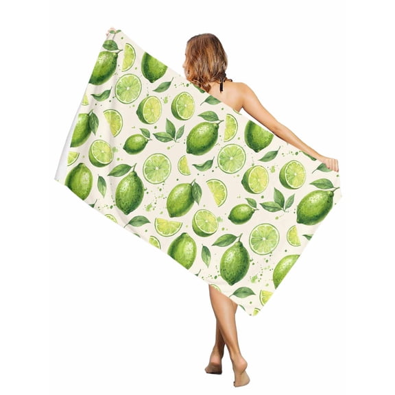 Beach Towel Summer Lemon Lime Slice Bath Pool Towels Green Tropical Fruit Absorbent Beach Towel Soft Large Quick Dry Lightweight Camping Travel Sports Yoga Gym Swim Towels for Adult 30x60 Inch