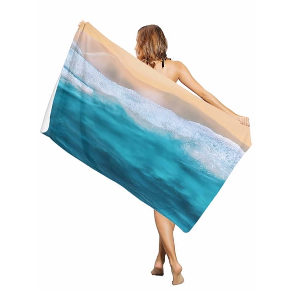 Beach Towel- Summer Ocean Gradient Waves Microfiber Absorbent Quick Dry Oversized Travel Towels,Coastal Beach Watercolor Sand Free Lightweight Large Towel for Pool Camping Swim,35x71in