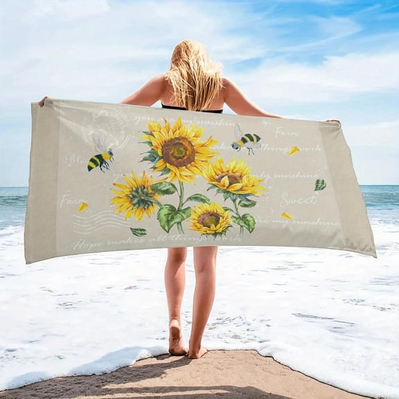 Beach Towel Sunflower and Bee Print Pattern Sun Protection and Windproof Suitable for Pool Camping Travel Blanket