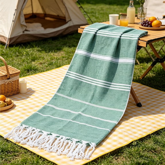Beach Towel with Tassels, Quick Dry Lightweight Striped Bath Towel for Travel, Swimming Pool, Camping, Picnic, Stylish and Compact Design, Perfect for Outdoor Adventures