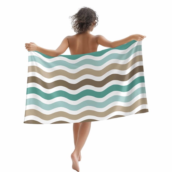 Beach Towel Teal Brown Stripe Waves Bath Pool Towels Lines Striped Absorbent Beach Towel Soft Large Quick Dry Lightweight Camping Travel Sports Yoga Gym Swim Towels for Adult 35x70 Inch