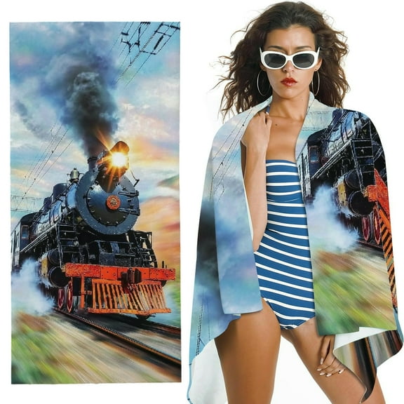 Beach Towel Train Pattern  Beach Towels  Beach Blanket Pool Yoga Gym  Swimming Bath Towel