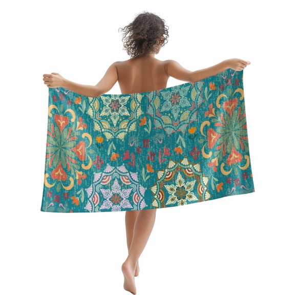Beach Towel Turquoise Turkish Pattern Bath Pool Towels Vintage Abstract Flower Absorbent Beach Towel Soft Large Quick Dry Lightweight Camping Travel Sports Yoga Gym Swim Towels for Adult 35x70 Inch
