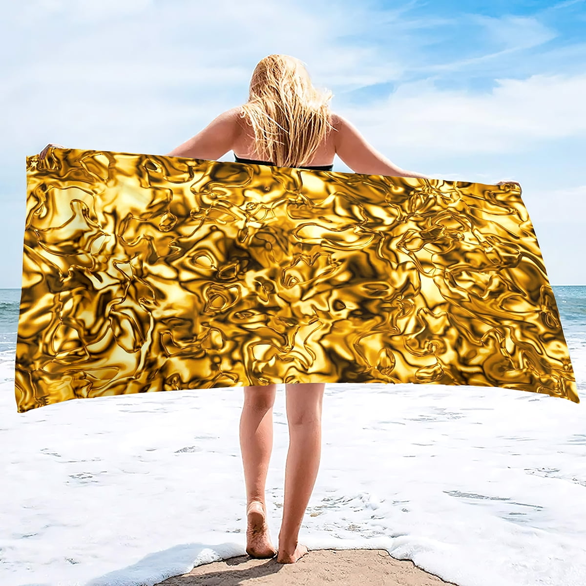 Beach Towel Vintage Gold Bath Towel Oversized Sand Free Beach Towel