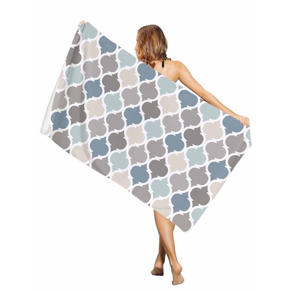 Beach Towel- Vintage Morocco Plaid Lattice Microfiber Absorbent Quick Dry Oversized Travel Towels,Retro Geometry Check Sand Free Lightweight Large Towel for Pool Camping Swim,35x71in