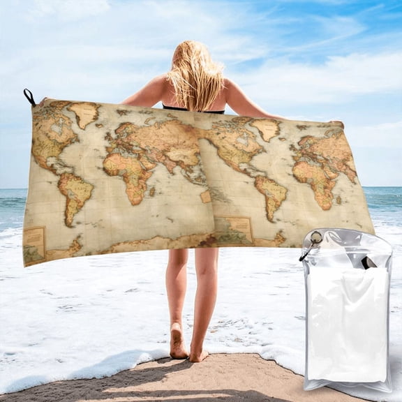 Beach Towel Vintage Style World Map Thin Sand Free Towels Travel Swim Pool Yoga Gym Camping for Women Men 31.5"x63"