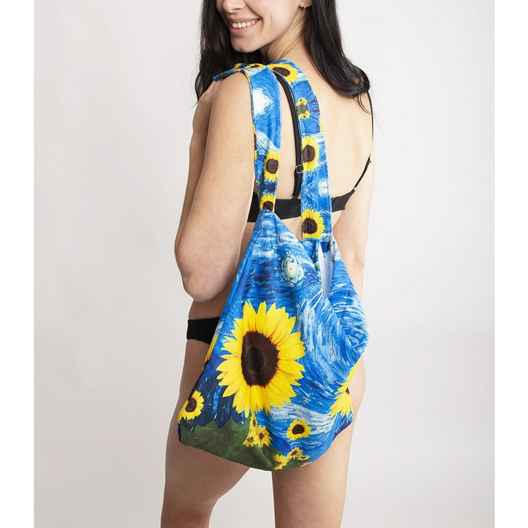 Beach Towel and Drawstring Bag 2 in 1 Beach Pool Swimming Travel Accessory Set Sunflower and Starry Night One Size
