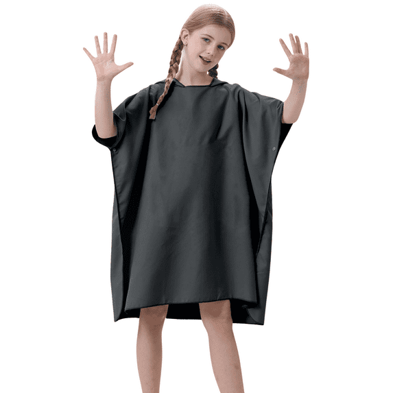 Beach Towel with Hood for 3-10 Years Boys and Girls Hooded Towels Bath Robe for Kids(Black)